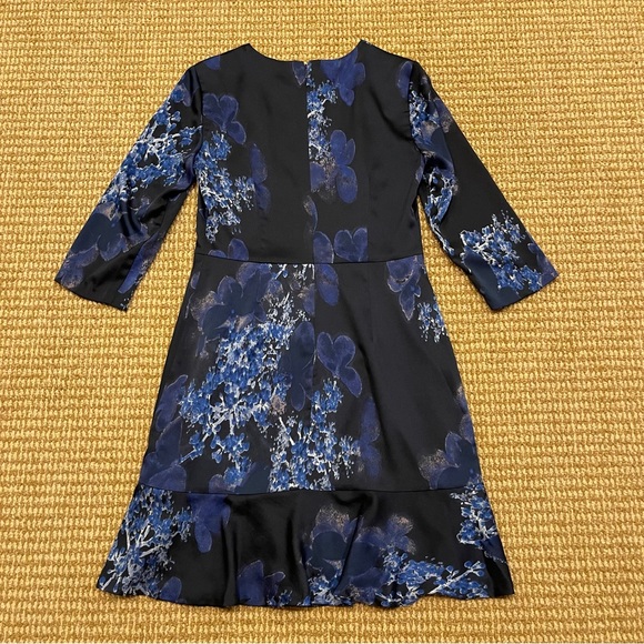 Banana Republic Navy Blue Floral Ruffle Hem Fit and Flare 3/4 Sleeve Dress 4 - Picture 6 of 10